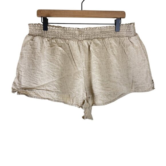 By Anthropologie Beige Pull On Linen Pucker Micro Shorts - Picture 2 of 6